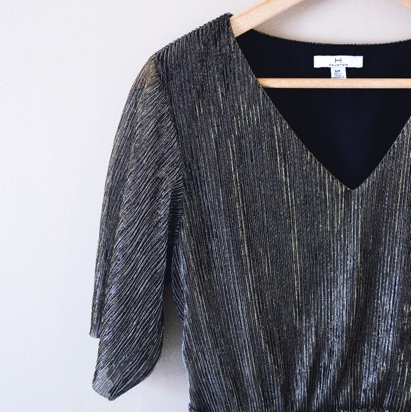 HALSTON shiny silver grey metallic fit & flare … - Picture 3 of 7